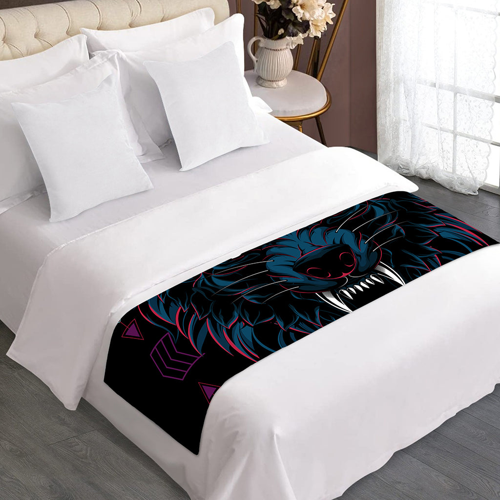 Dark Geometric Wolf Print Bed Runner