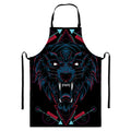 Dark Geometric Wolf Print Bib Apron With Pocket
