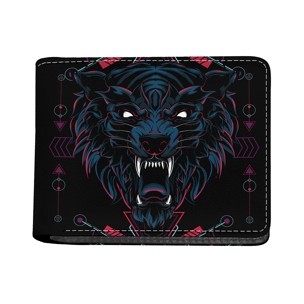 Dark Geometric Wolf Print Bifold Wallet