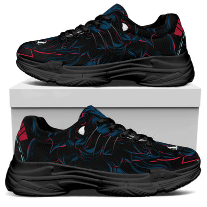Dark Geometric Wolf Print Black Chunky Shoes