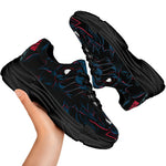 Dark Geometric Wolf Print Black Chunky Shoes