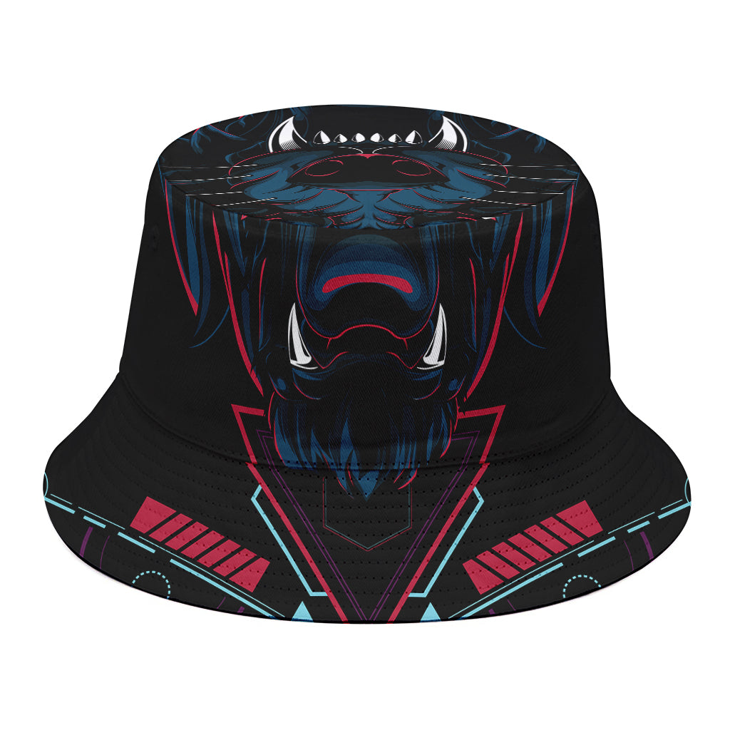 Dark Geometric Wolf Print Bucket Hat