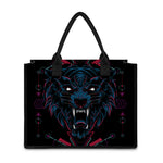 Dark Geometric Wolf Print Canvas Tote Bag