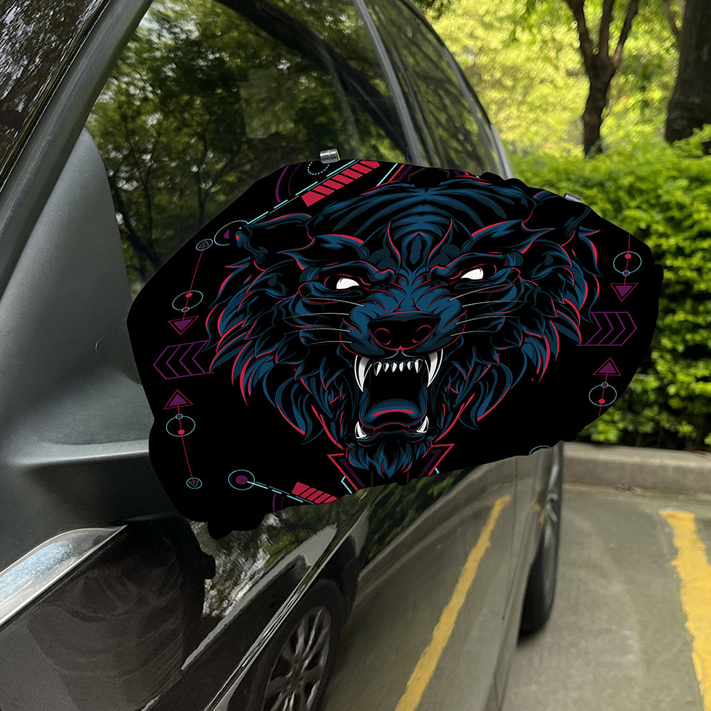 Dark Geometric Wolf Print Car Side Mirror Covers