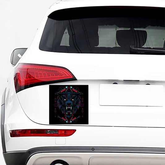 Dark Geometric Wolf Print Car Sticker