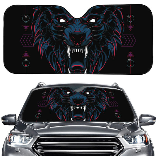 Dark Geometric Wolf Print Car Windshield Sun Shade
