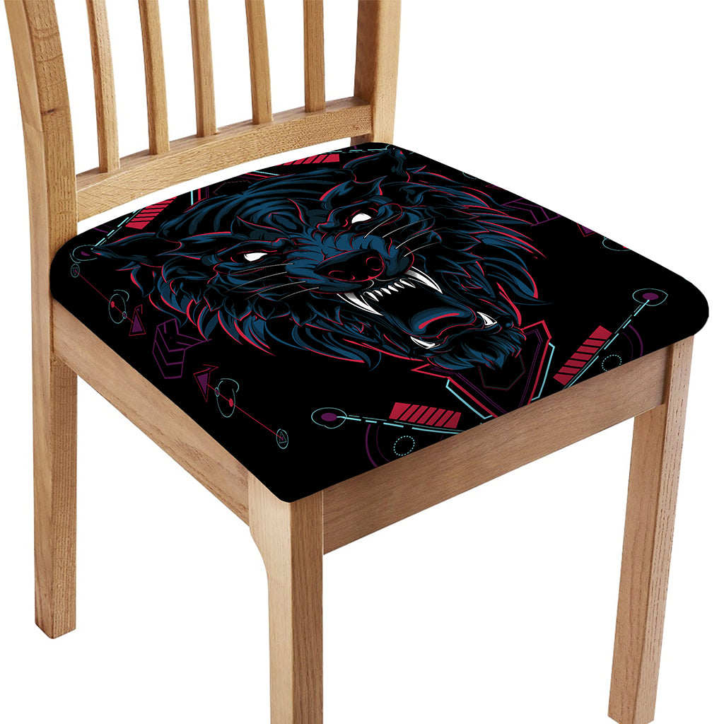 Dark Geometric Wolf Print Chair Cushion Cover
