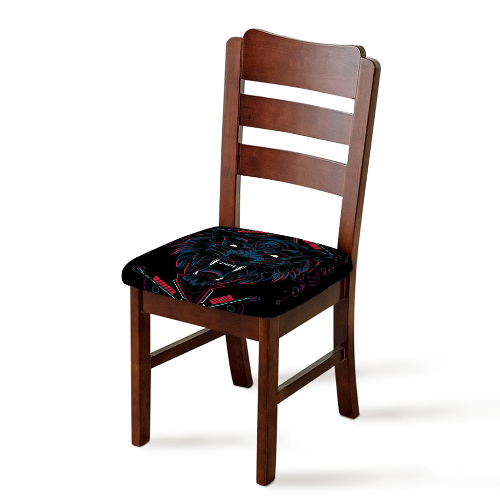 Dark Geometric Wolf Print Chair Cushion Cover