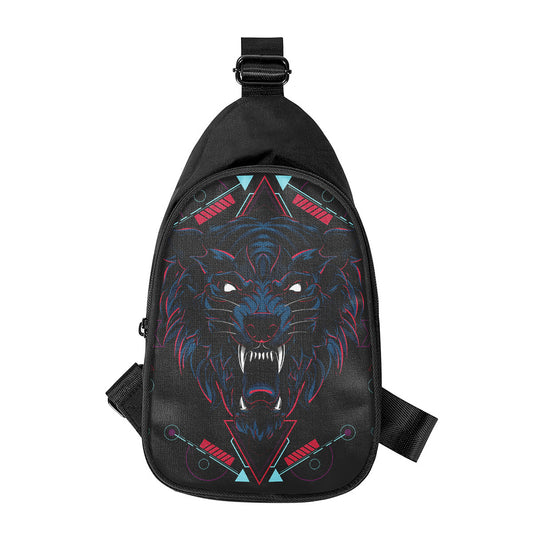 Dark Geometric Wolf Print Chest Bag