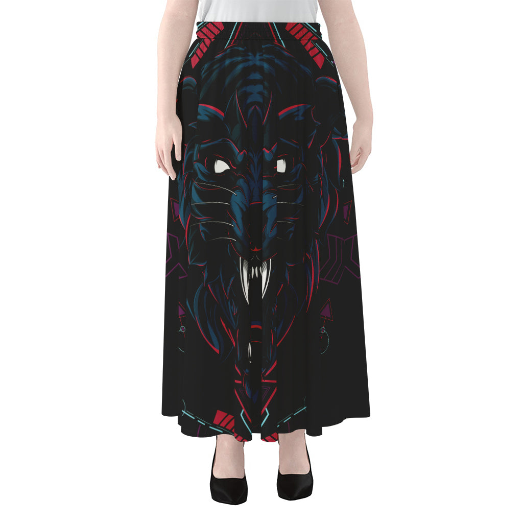 Dark Geometric Wolf Print Chiffon Maxi Skirt