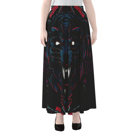 Dark Geometric Wolf Print Chiffon Maxi Skirt