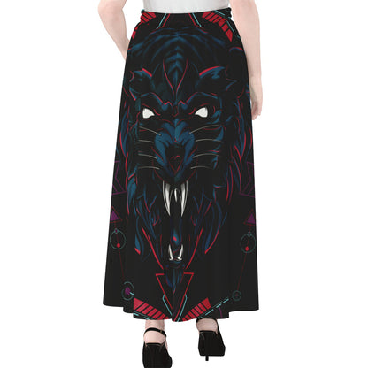 Dark Geometric Wolf Print Chiffon Maxi Skirt