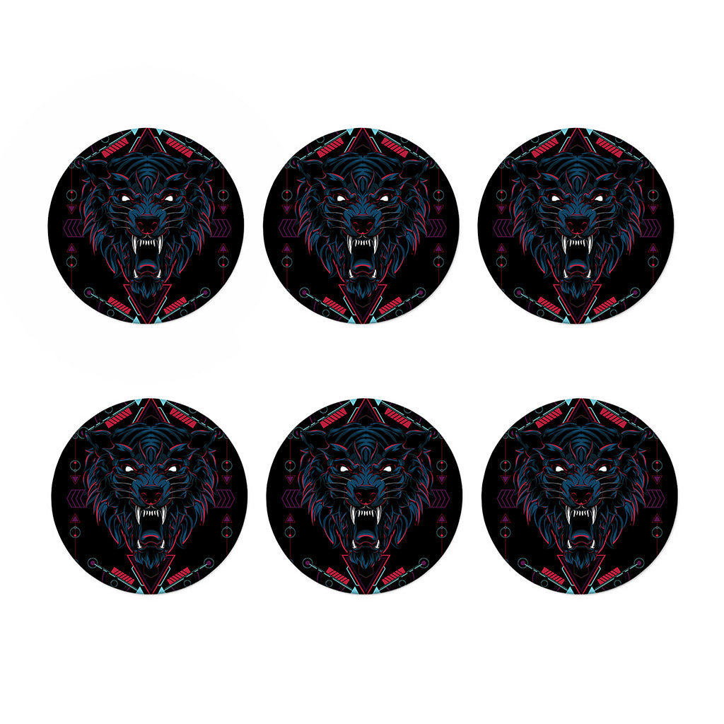 Dark Geometric Wolf Print Coaster Set