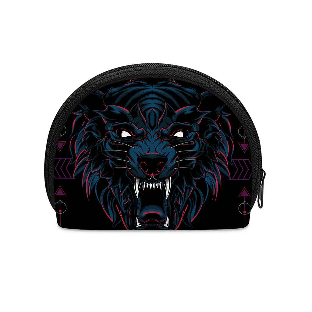 Dark Geometric Wolf Print Coin Purse