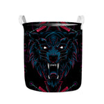 Dark Geometric Wolf Print Collapsible Laundry Basket