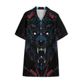 Dark Geometric Wolf Print Cotton Hawaiian Shirt