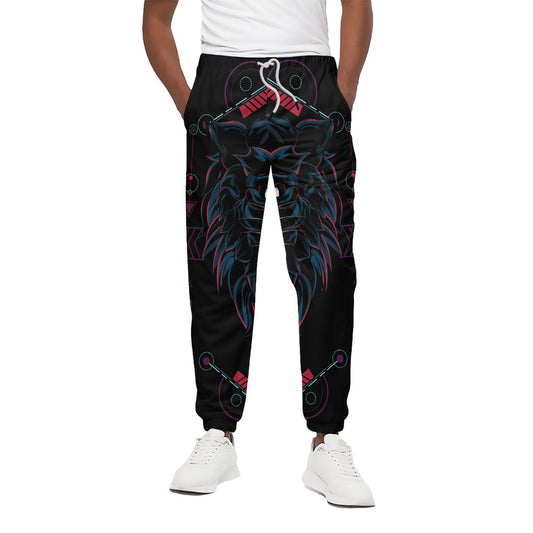 Dark Geometric Wolf Print Cotton Pants
