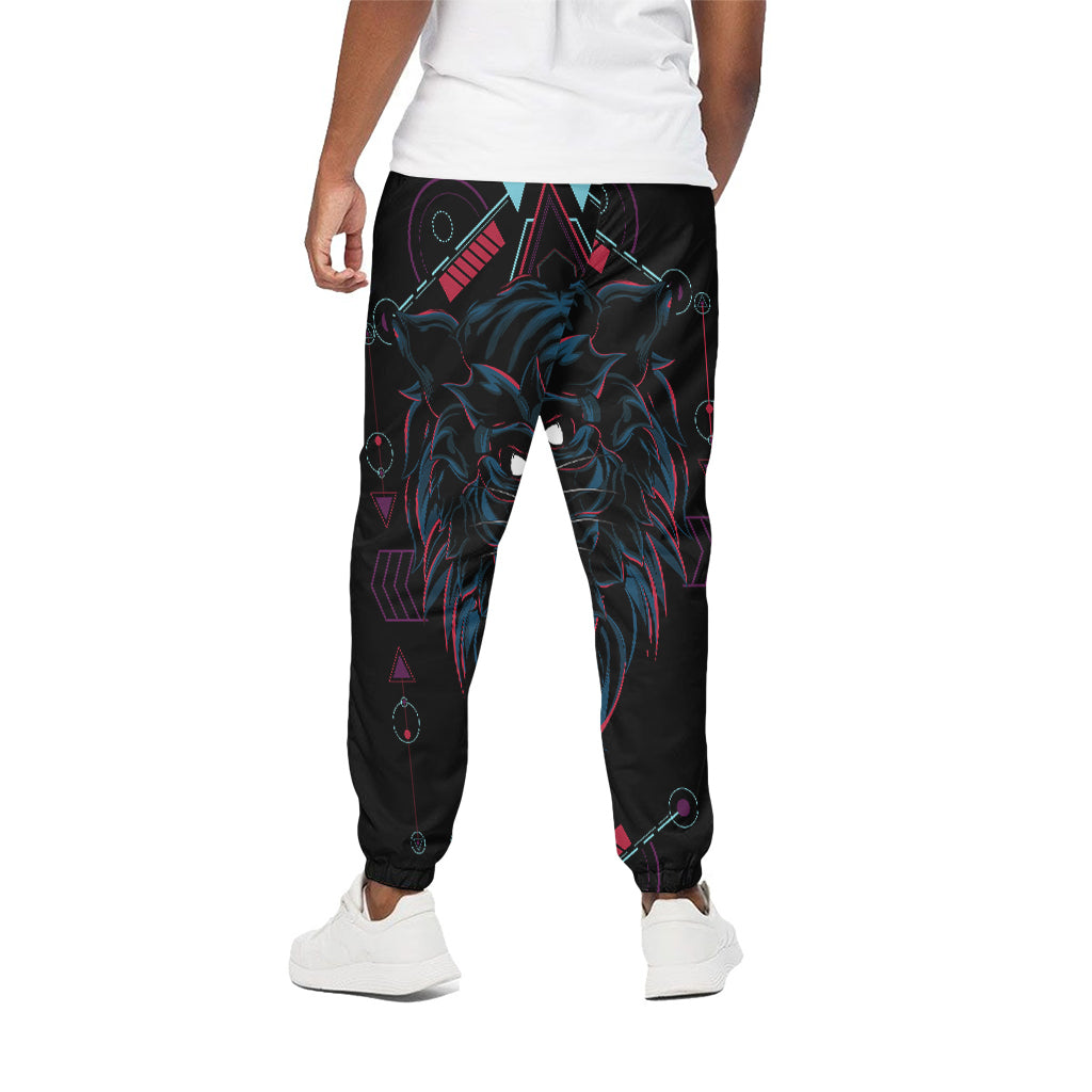 Dark Geometric Wolf Print Cotton Pants