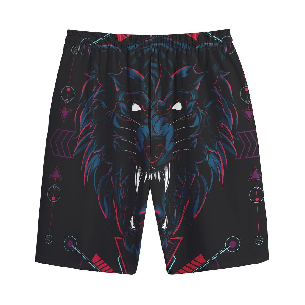 Dark Geometric Wolf Print Cotton Shorts