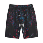 Dark Geometric Wolf Print Cotton Shorts