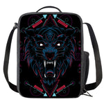Dark Geometric Wolf Print Crossbody Lunch Bag