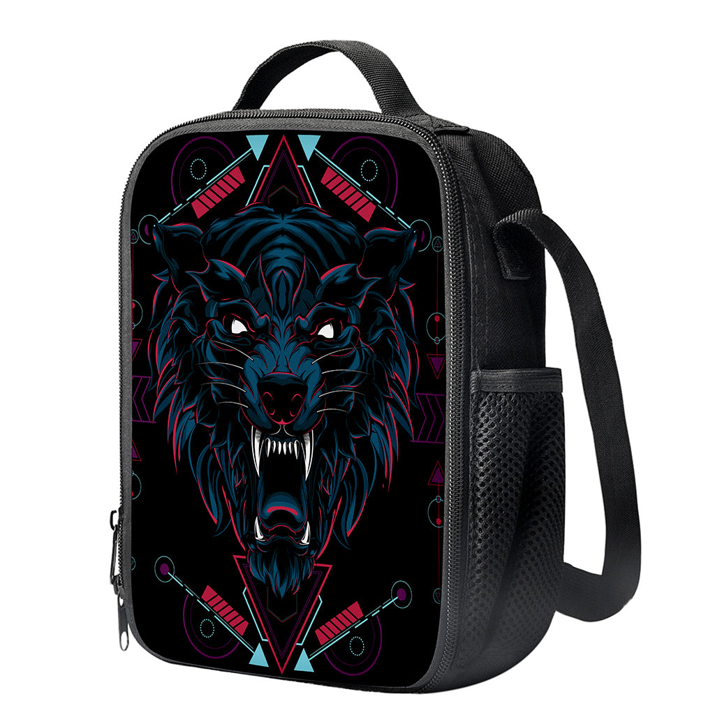 Dark Geometric Wolf Print Crossbody Lunch Bag