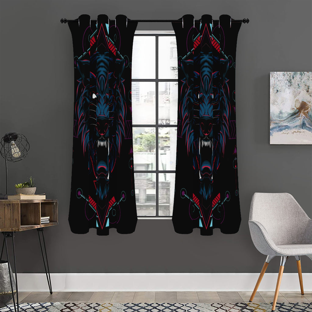 Dark Geometric Wolf Print Curtain