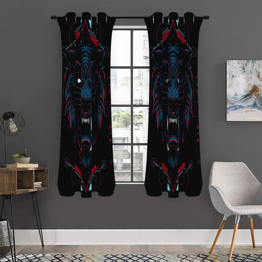 Dark Geometric Wolf Print Curtain