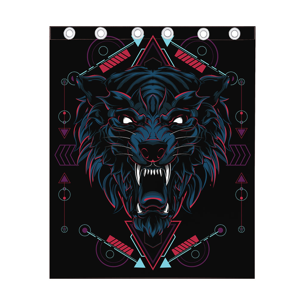 Dark Geometric Wolf Print Curtain
