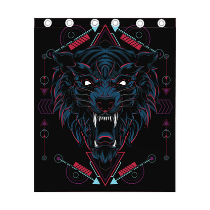 Dark Geometric Wolf Print Curtain