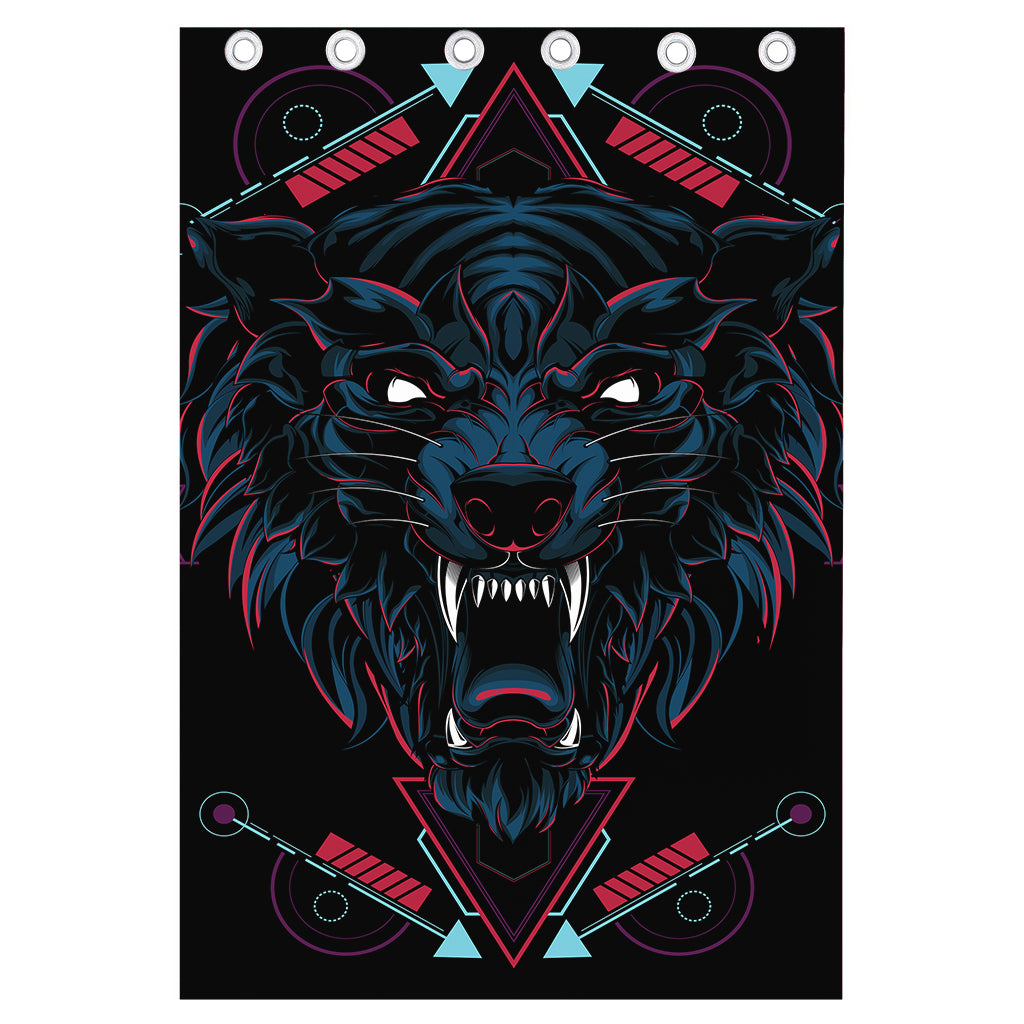 Dark Geometric Wolf Print Curtain