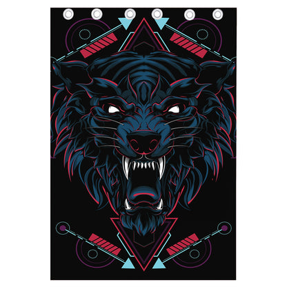 Dark Geometric Wolf Print Curtain