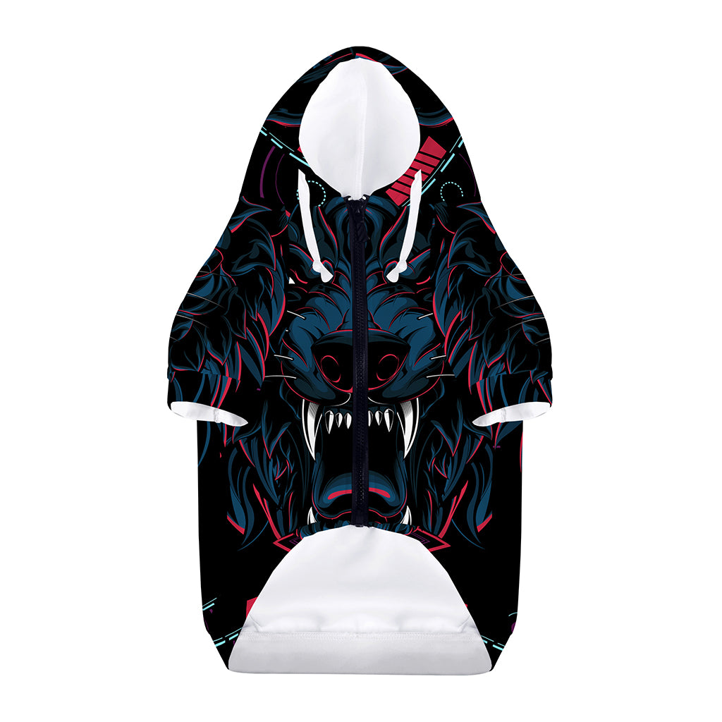 Dark Geometric Wolf Print Dog Zip Up Hoodie
