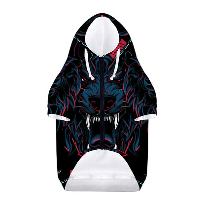 Dark Geometric Wolf Print Dog Zip Up Hoodie