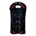 Dark Geometric Wolf Print Double Neoprene Wine Tote