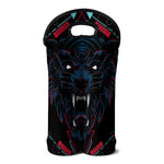 Dark Geometric Wolf Print Double Neoprene Wine Tote