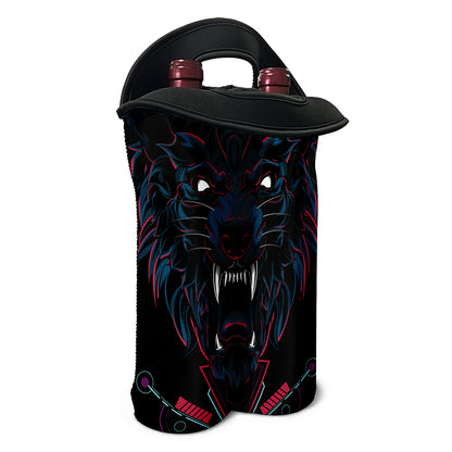 Dark Geometric Wolf Print Double Neoprene Wine Tote
