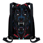 Dark Geometric Wolf Print Drawstring Backpack