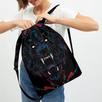 Dark Geometric Wolf Print Drawstring Backpack