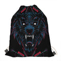 Dark Geometric Wolf Print Drawstring Bag