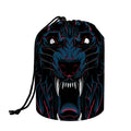 Dark Geometric Wolf Print Drawstring Makeup Bag