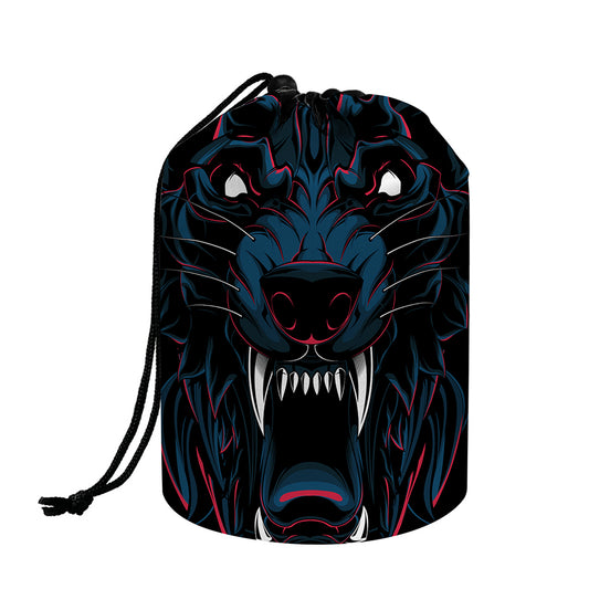 Dark Geometric Wolf Print Drawstring Makeup Bag