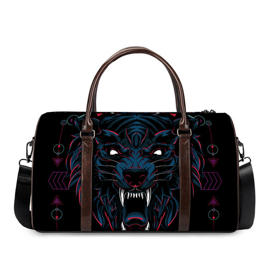Dark Geometric Wolf Print Duffle Bag