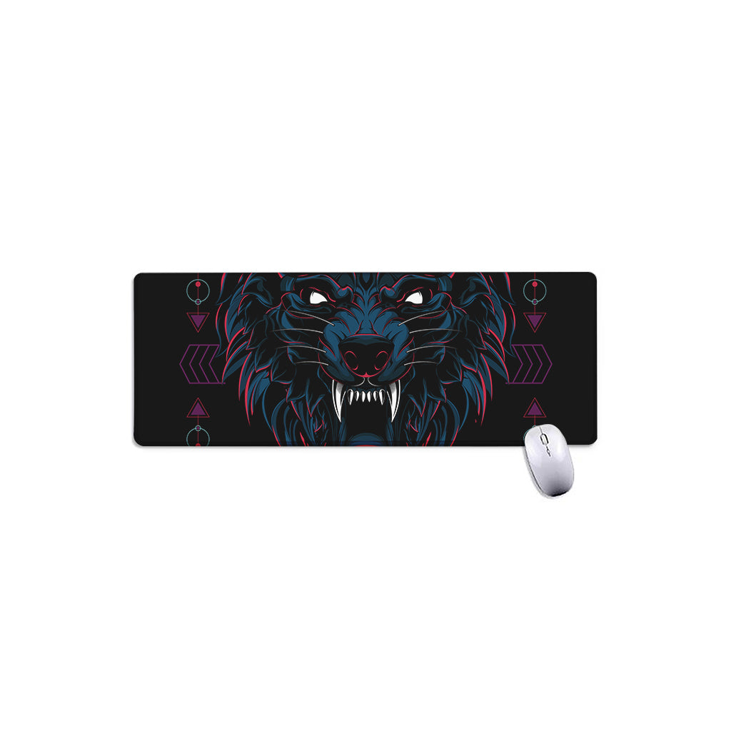 Dark Geometric Wolf Print Extended Mouse Pad