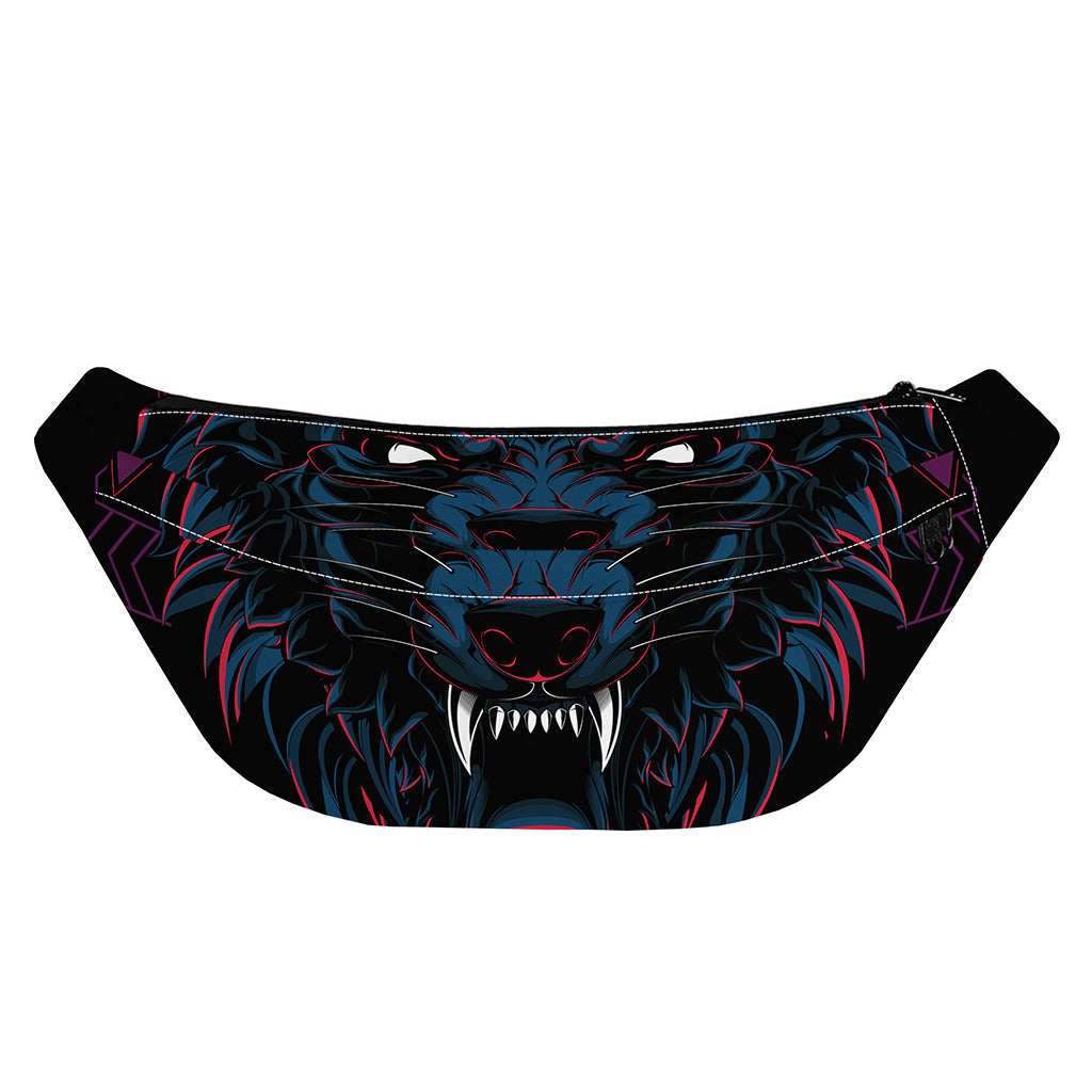 Dark Geometric Wolf Print Fanny Pack