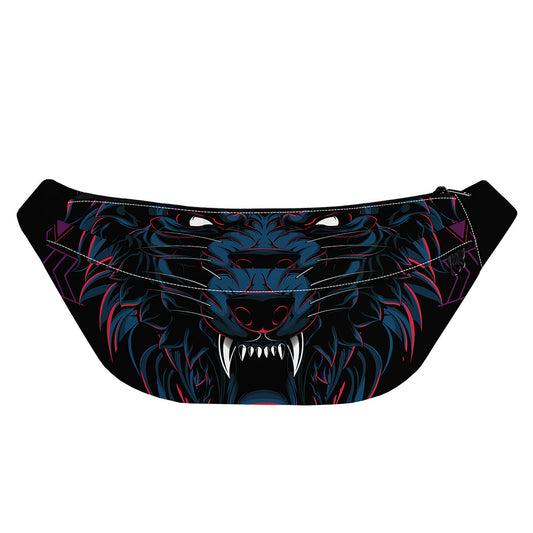Dark Geometric Wolf Print Fanny Pack