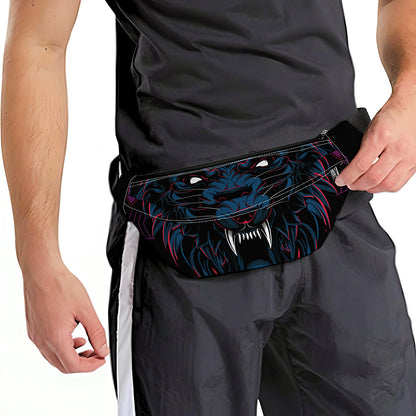 Dark Geometric Wolf Print Fanny Pack