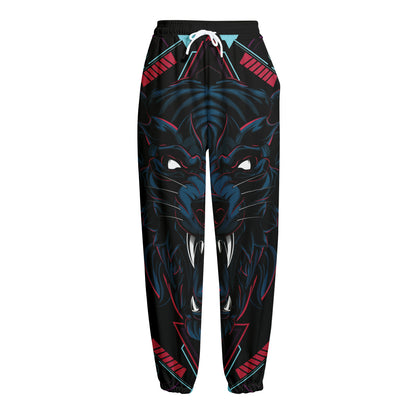 Dark Geometric Wolf Print Fleece Lined Knit Pants