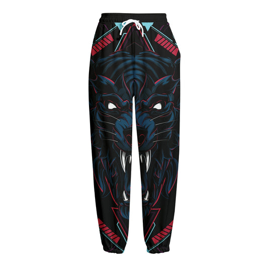 Dark Geometric Wolf Print Fleece Lined Knit Pants