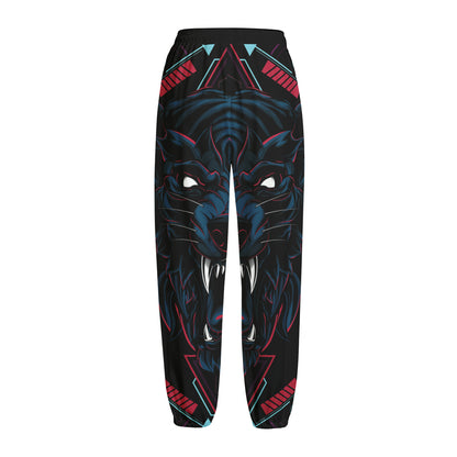 Dark Geometric Wolf Print Fleece Lined Knit Pants